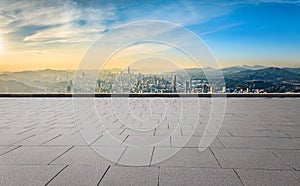 Brick floor space and Shenzhen financial district skyline