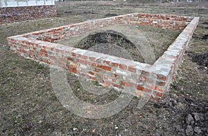 Brick foundation wall under construction