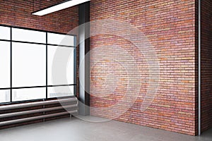 Brick gallery interior with empty wall