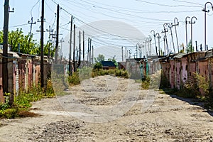 Brick garages with metal gates of garage cooperative