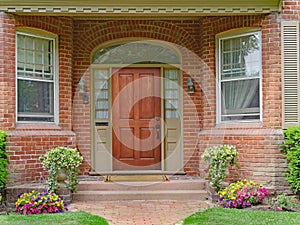 Brick house with recessed entrance