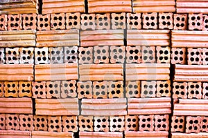 Brick kiln. collection set of red bricks stack in oven factory b