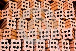 Brick kiln. collection set of red bricks stack in oven factory b