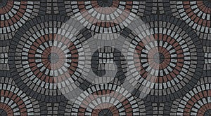 Brick laying radial patterns in patio paving