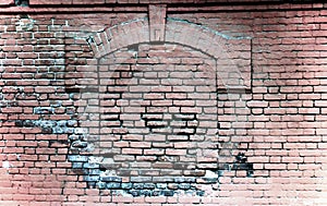 Brick-lined window in old brick wall texture background,grunge vintage texture