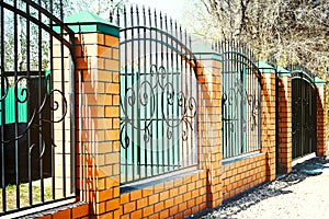 Brick and Metal Fence with Door and Gate of Modern Style Design Metal Fence Ideas