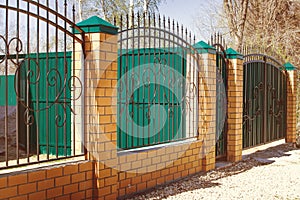 Brick and Metal Fence with Door and Gate of Modern Style Design Metal Fence Ideas