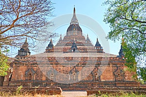 The brick Nagayon temple with carved decorations, Bagan