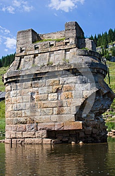 Brick old building is in water