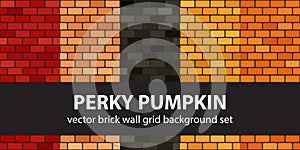 Brick pattern set Perky Pumpkin. Vector seamless brick wall backgrounds