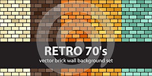 Brick pattern set Retro 70s. Vector seamless brick wall backgrounds