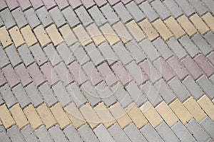 Brick pavement tile, top view. Urban texture as background.