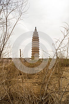 The brick religious pagoda was built in the Xixia Dynasty
