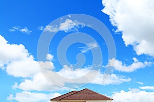 Brick roof with clear cloud blue sky