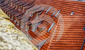 Brick roof with dormer windows