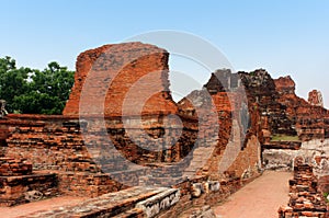 Brick ruins of Wat Phra Sri Sanphet in the Royal Palace Ayutthaya, Thailand.