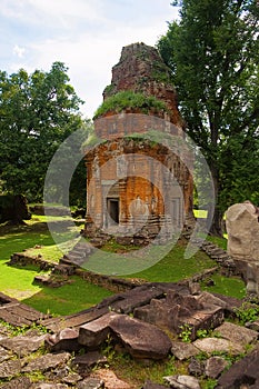 Brick Sanctuary, Bakong temple, Roluos Group, Siem Reap, Cambodia. First of the large mountain temples