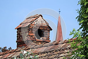 Brick smoke stack of an old house