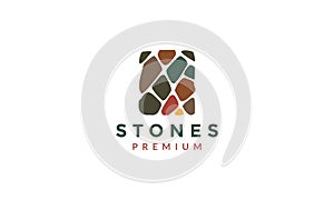 Brick stone gravel wall building colorful logo vector icon illustration design