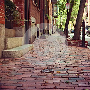 Brick and Stone Street in Boston, Massachusetts, USA photo