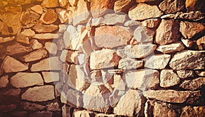 Brick stone wall stack of medieval natural stone texture background or rock strata boundary the rock seamless abstract and