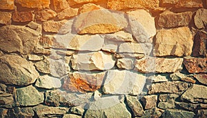 Brick stone wall stack of medieval natural stone texture background or rock strata boundary the rock seamless abstract and