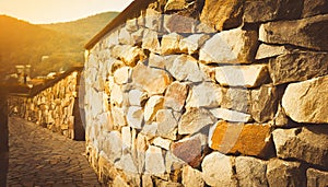 Brick stone wall stack of medieval natural stone texture background or rock strata boundary the rock seamless abstract and