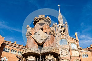 Brick structure with cross emblem photo