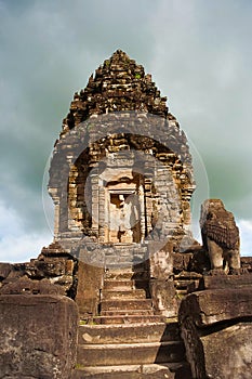 Brick tower, Bakong temple, Roluos Group, Siem Reap, Cambodia. First of the large mountain temples