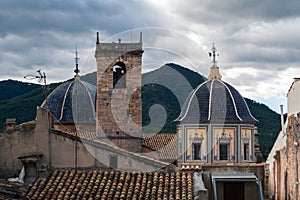 Brick tower and dome steeple of Iglesia de la Asuncion  church in Onda, Castellon, Spain photo