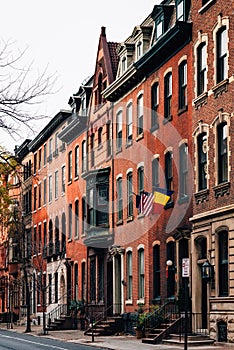 Brick townhomes near Rittenhouse Square in Philadelphia, Pennsylvania