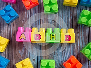 Brick toys multi color adhd word for sci or education concept