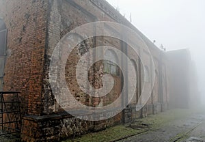 Brick Train Workshop in the Fog photo