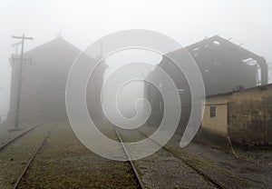 Brick Train Workshop and a Ruined House in the Fog photo