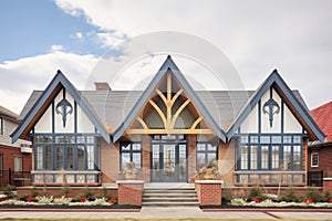 brick tudor, gable with timber frames