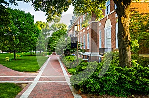 Brick walkway and building at John Hopkins University, Baltimore photo