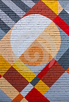 Brick wall with an abstract geometric pattern