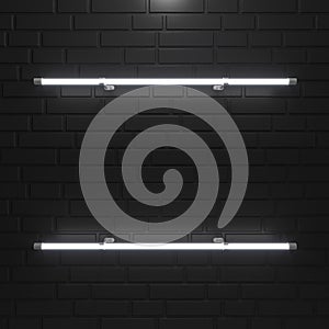 Brick wall background, neon light. 3d illustration