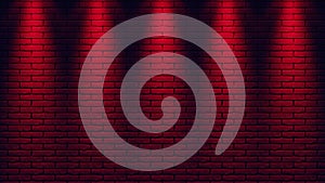 Brick wall background, neon light. 3d illustration