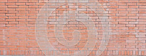 Brick wall background texture, close up. Red brown color bricks, banner. Building facade detail