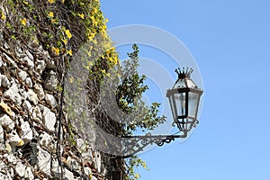 Brick wall background texture and lamp