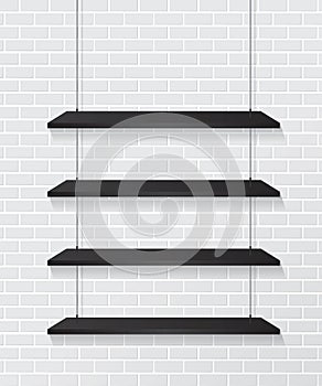 Brick wall and black shelves