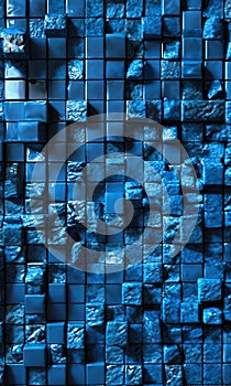 brick wall with blue sky. Wall with stone textures of blue squares