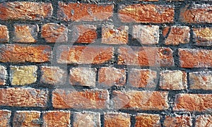 Brick wall.Brick wall of a building.Red brick wall.Old Red Brick Wall with Lots of Texture and Color.