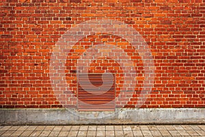 Brick wall building facade, urban street backdrop