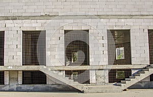 Brick wall of a building under construction.