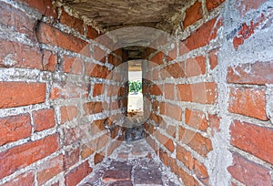 Brick wall close-up, gap in brick wall