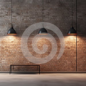 Brick wall, concrete floor and lamps background 3d render