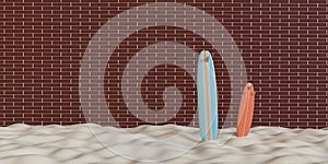 Brick wall concrete orange blue summer holiday surfboard sport beach sea sand sun background wallpaper