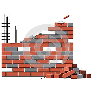 Brick Wall Construction Red, Gray, and White Bricks